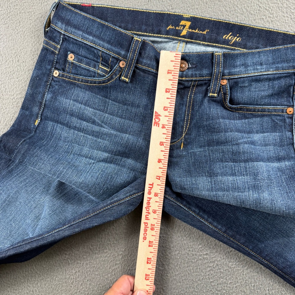 7 For All Mankind Dojo Jeans Women 26 Blue Flare Dark Wash Denim Made in USA - Picture 9 of 10